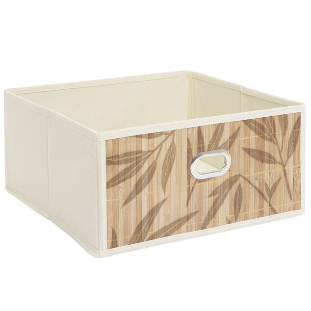 Panière rangement Box Cube tissu façade bambou feuillage 31x31xH15cm (2 modèles)