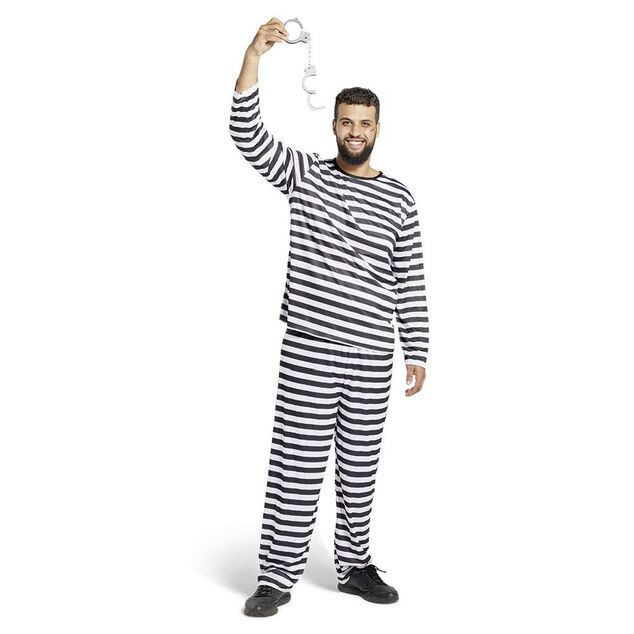 D&eacute;guisement adulte prisonnier ray&eacute; noir blanc - Taille M