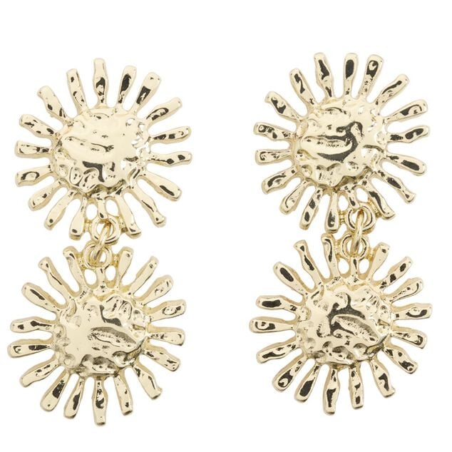 Boucles d'oreilles soleil double zinc dor&eacute; L3cm