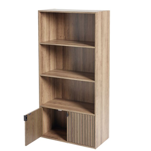 Biblioth&egrave;que colonne Adam 4 niveaux 2 portes en bois brun L60xP29,5xH120cm