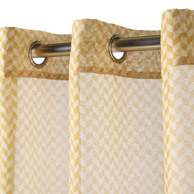 Rideau &agrave; oeillets motif chevron polyester bicolore 140x240cm (2 mod&egrave;les bleu ou jaune)