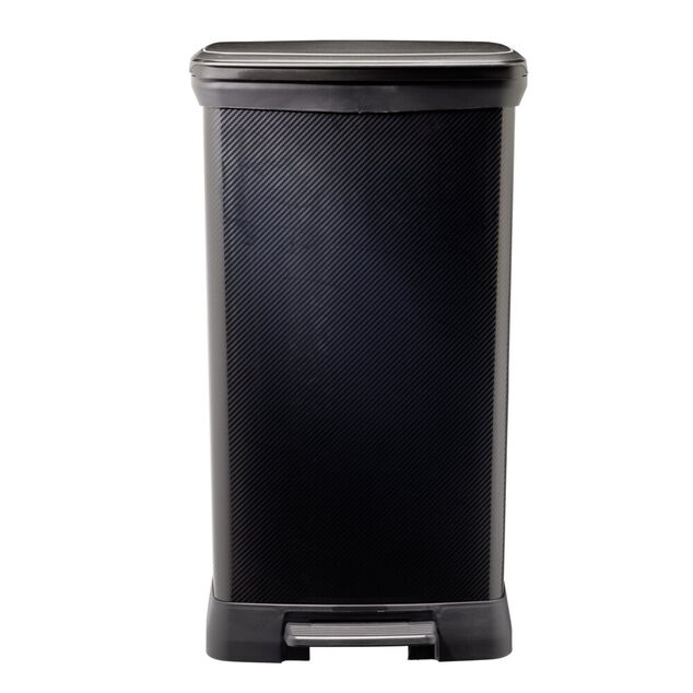 Poubelle &agrave; p&eacute;dale plastique noir carbone 50L