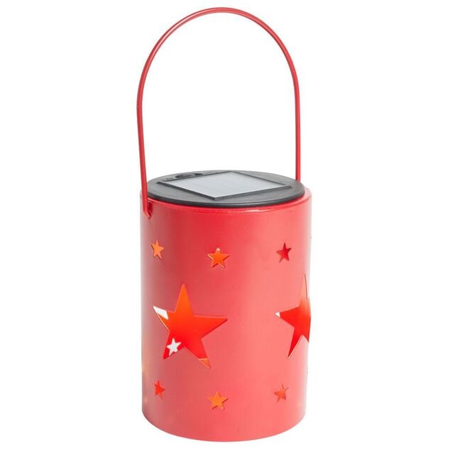 Lanterne solaire m&eacute;tal rouge 1LED blanc chaud &Oslash;8,5xH11,5cm