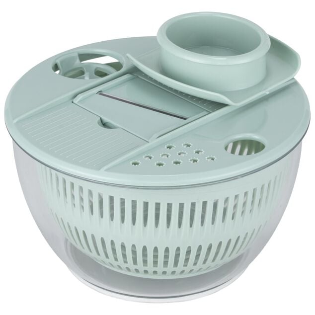 Essoreuse &agrave; salade et mandoline 2en1 plastique bleu 7 pi&egrave;ces &Oslash;22,5xH13cm