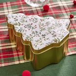 Boîte alimentaire Noël forme sapin doré motifs houx 18x14,5xH6,5cm