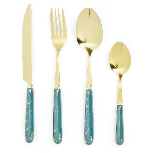 M&eacute;nag&egrave;re inox x16 dor&eacute; avec manche effet marbre