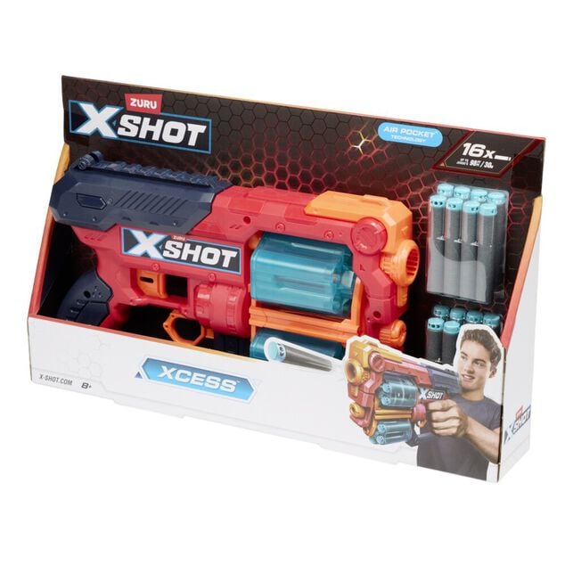 Pistolet &agrave; fl&eacute;chettes x16 Zuru Xshot Xcess plastique rouge et bleu