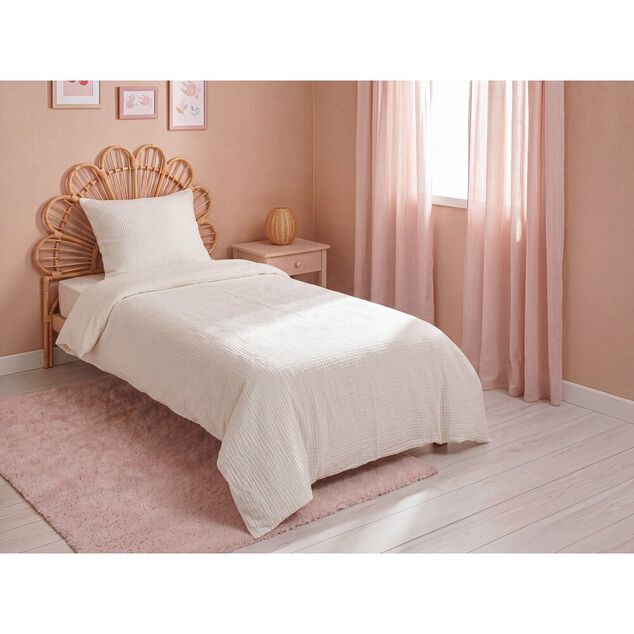 Parure de lit 1 personne gaze de coton 1 housse L200X140 cm 1 taie 63X63 cm uni blanc
