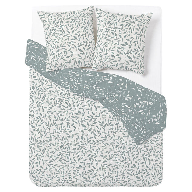 Parure de lit 2 personnes 240x220cm polycoton motif proven&ccedil;al vert et blanc