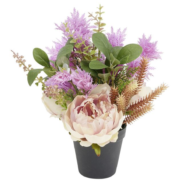 Pot fleur champ&ecirc;tre artificiel &Oslash;18xH36cm rose