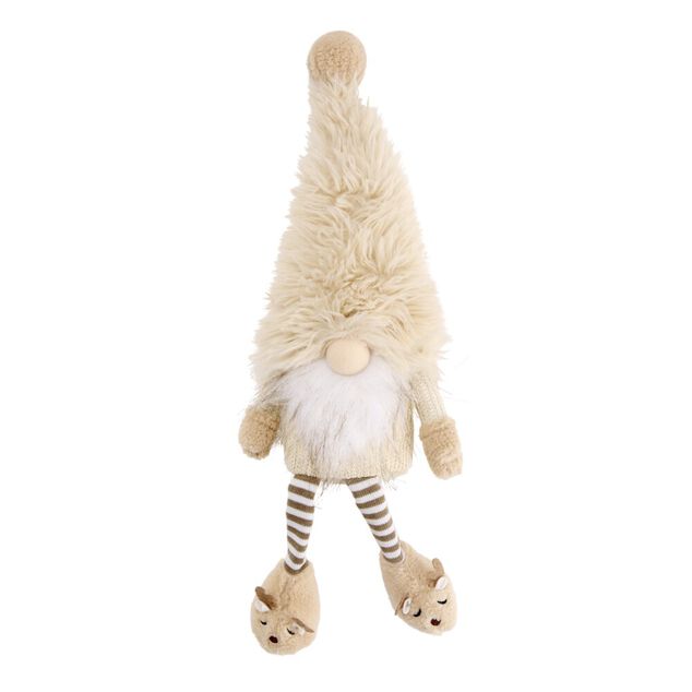 Gnome d&eacute;coratif en polyester beige H48cm