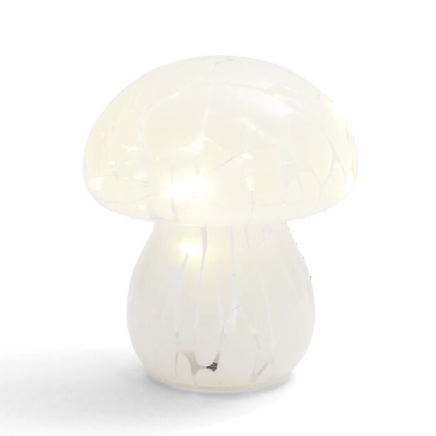 Décoration à poser champignon à LED en verre blanc Ø13xH15cm