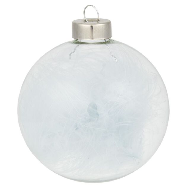 Boule de No&euml;l en verre garnie d'une plume