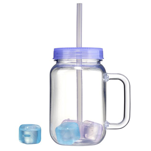 Gobelet pyrex 1,5L avec couvercle paille et gla&ccedil;ons (4 mod&egrave;les)