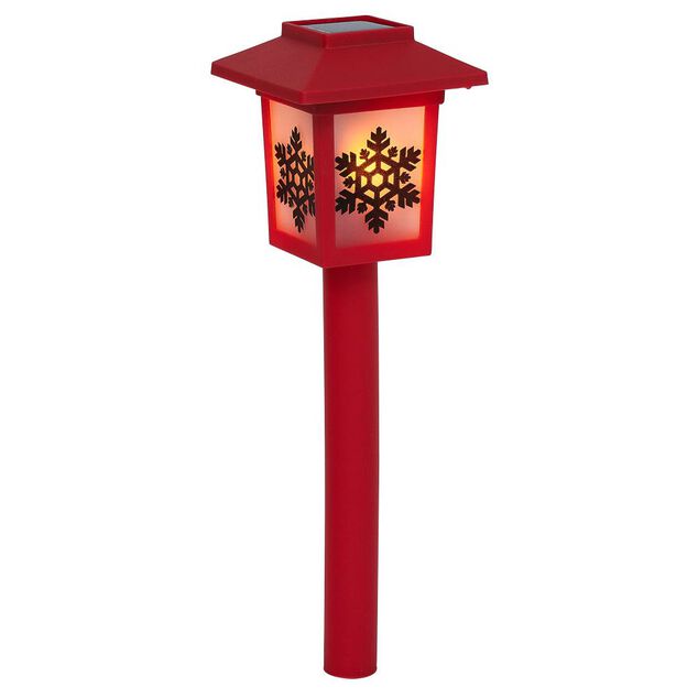 Borne solaire lanterne rouge vintage 10LED blanc chaud effet flamme H37cm