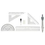 Kit complet compas r&egrave;gle &eacute;querre rapporteur 8 pi&egrave;ces