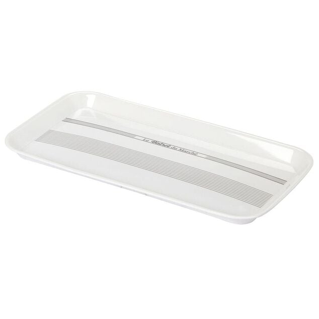 Plateau rectangulaire m&eacute;lamine blanc &eacute;critures noires