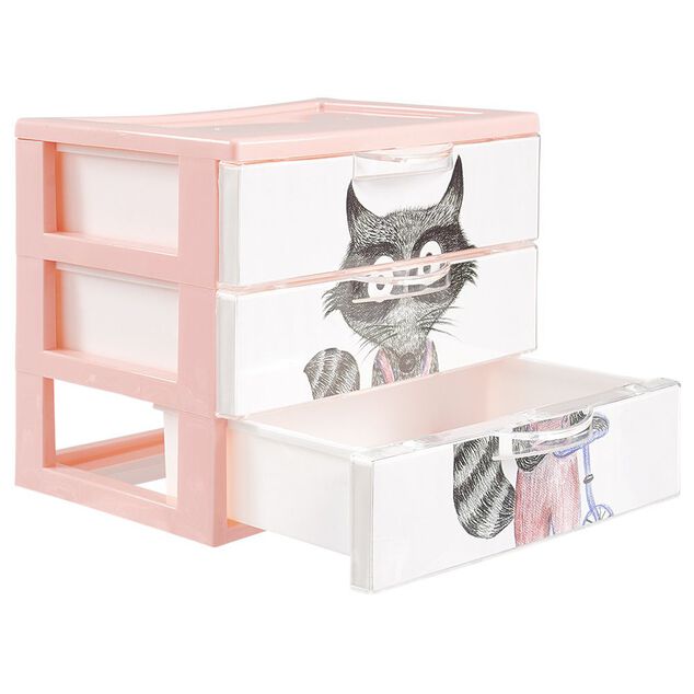 Bo&icirc;te bloc 3 tiroirs plastique d&eacute;cor animal H15,5 cm