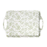 Plateau rectangulaire blanc motif feuillage vert sauge 34x50,5cm