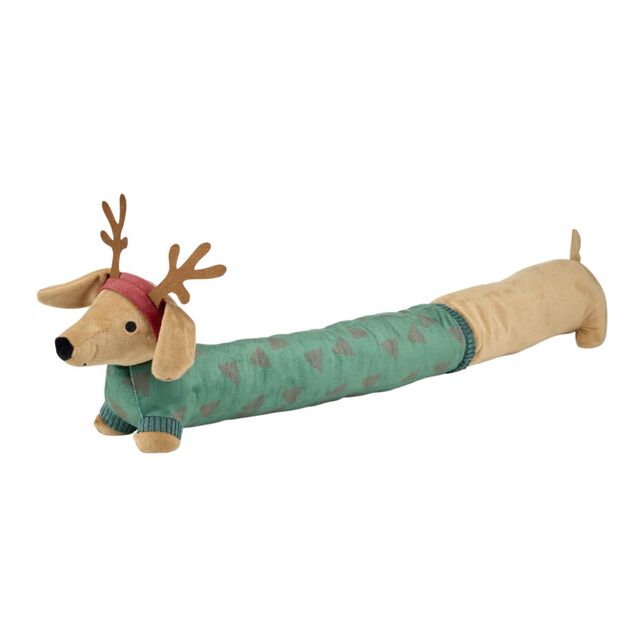 Boudin de porte teckel de No&euml;l polyester L90X12 cm (2 mod&egrave;les rouge ou vert)