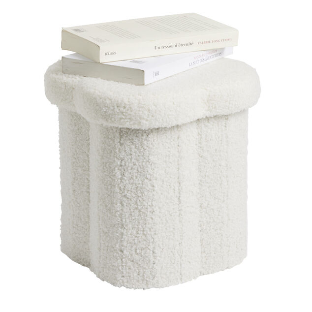 Pouf de rangement 8,8L laine boucl&eacute;e beige 25x25xH26,5cm