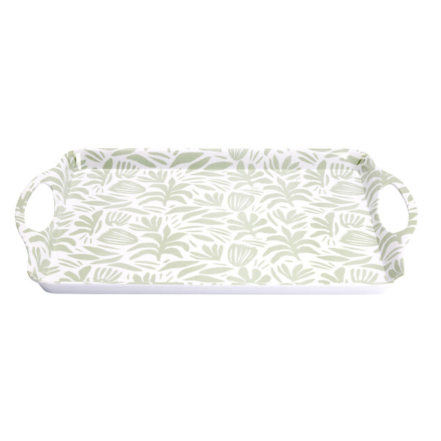 Plateau rectangulaire blanc motif feuillage vert sauge 34x50,5cm