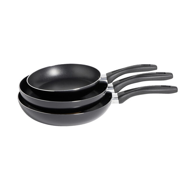 Lot de 3 po&ecirc;les tous feux sauf induction aluminium noir &Oslash;20/24/26cm
