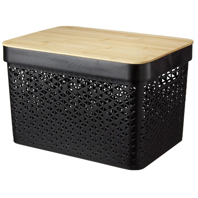 Panière noire avec couvercle bambou naturel H21,5 cm