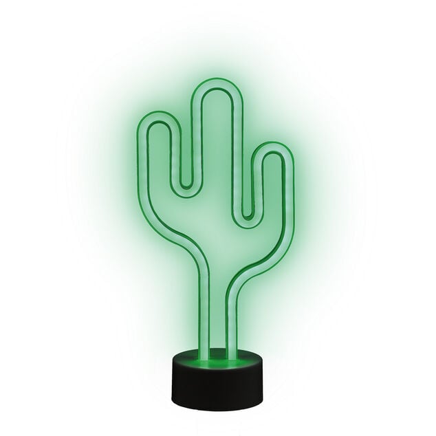 Lampe n&eacute;on LED forme cactus vert &Oslash;9,5x14,5xH29,5cm