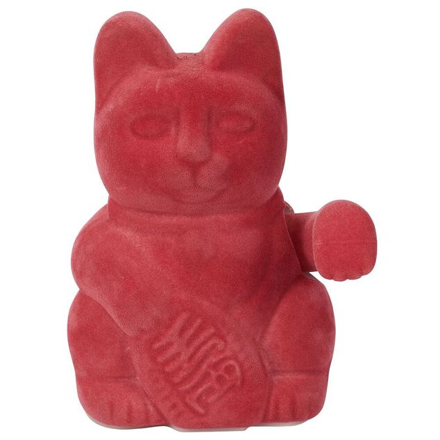 Chat porte-bonheur velours rouge 11xH15x9cm