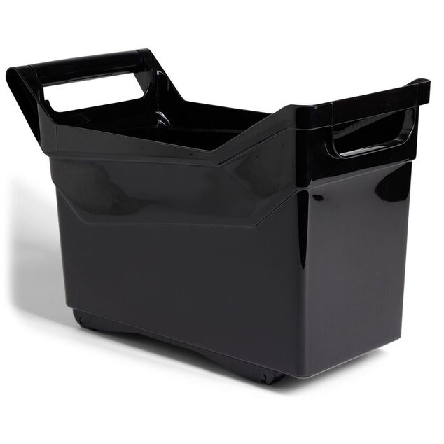 Bac de rangement plastique avec poign&eacute;es et roues 36x18xH28cm