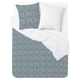 Parure de lit 2 personnes 240x220cm r&eacute;versible motif floral vert et blanc