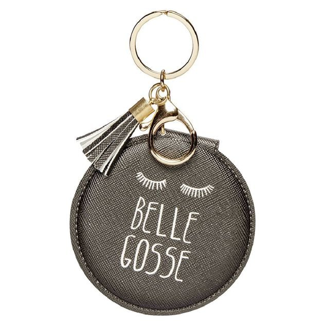 Porte cl&eacute; double miroir avec inscription message effet simili