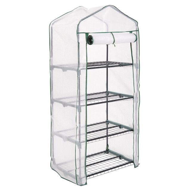 Serre 4 &eacute;tages transparent et vert 69x49xH158cm 0,33m&sup2;
