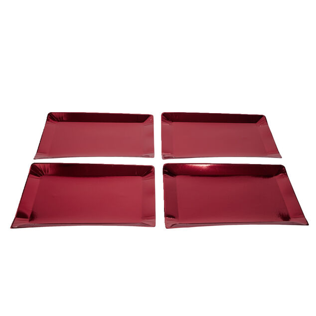 Plateau de pr&eacute;sentation rectangulaire x4 carton m&eacute;tallis&eacute; rouge 28x38cm