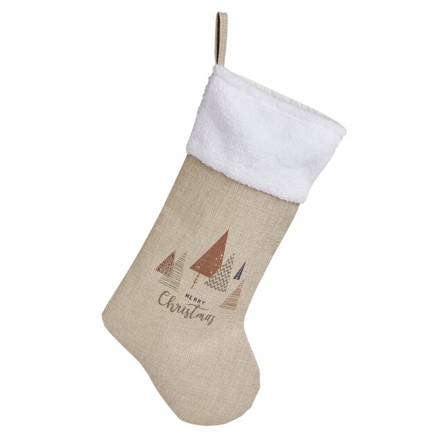 Chaussette de No&euml;l marron et blanche H44cm
