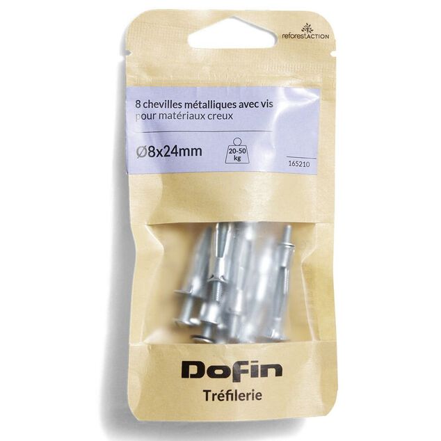 8 chevilles métalliques pour matériaux creux avec vis - Ø8x24 mm