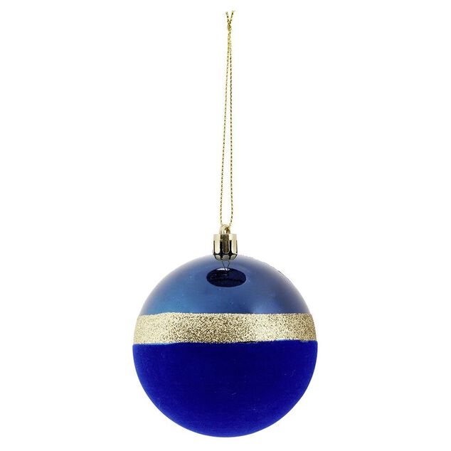 Boule de No&euml;l liser&eacute; dor&eacute; bimati&egrave;re velours et brillant bleu &Oslash;8cm