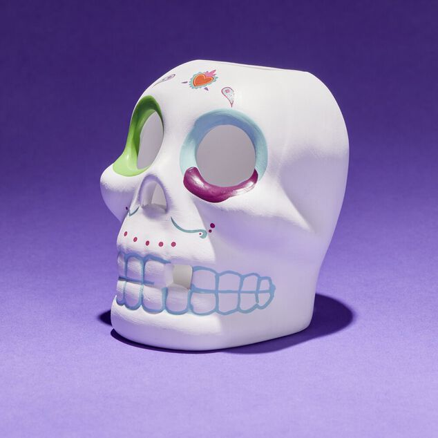 Cr&acirc;ne d&eacute;coration Halloween en dolomite style mexicain 7x8xH10cm