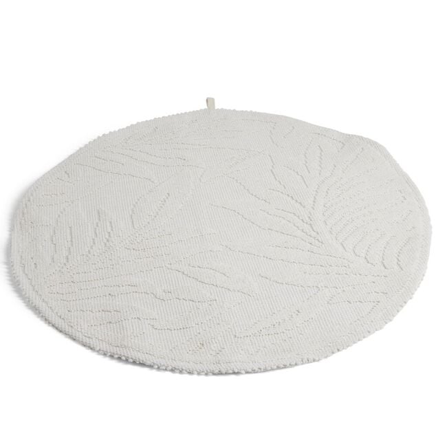 Tapis de bain motif feuilles rond &Oslash;70cm coton beige