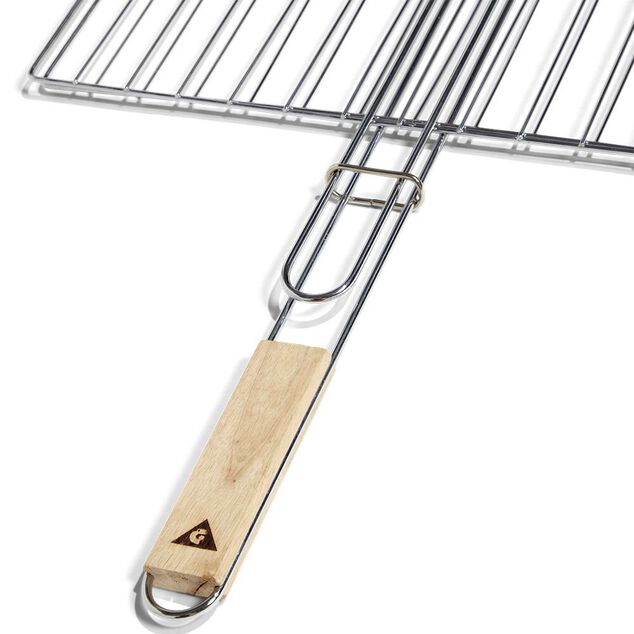 Grille double barbecue 60x40cm m&eacute;tal et bois