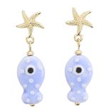Boucles d'oreilles c&eacute;ramique &eacute;toile de mer et poisson zinc dor&eacute; L2cm