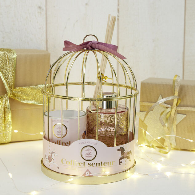 Coffret senteur sous cage diffuseur/bâtonnets/bougie (3 modèles)