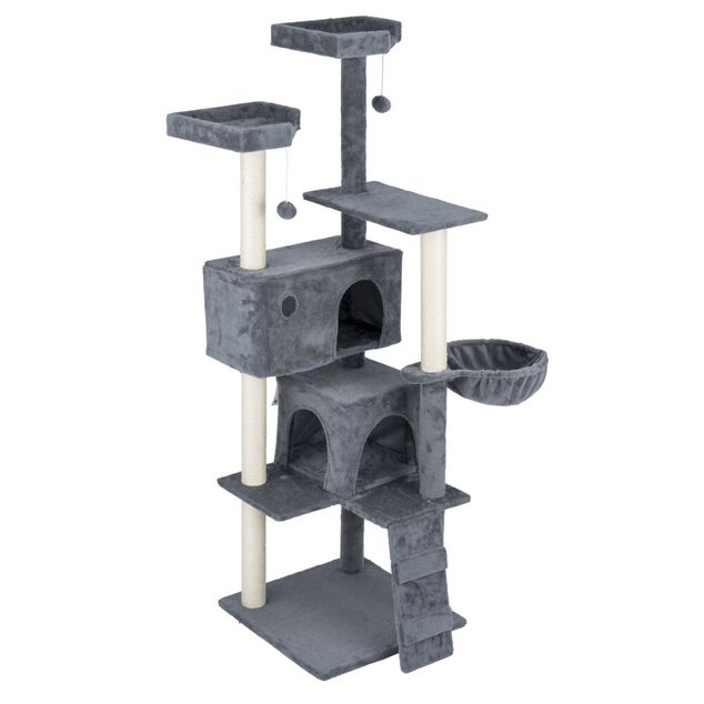 Arbre à chat XXL en bois 5 niveaux jute et tissu doux gris 49x49xH160cm