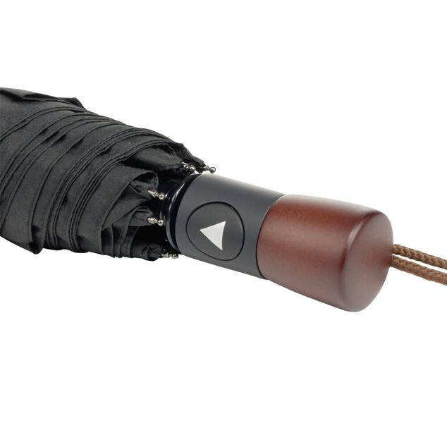 Parapluie pliable noir avec pochette de rangement et manche en bois