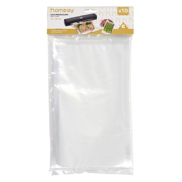 Sac de conservation alimentaire pr&eacute;-d&eacute;coup&eacute; 15x25cm 10 sacs - Taille S
