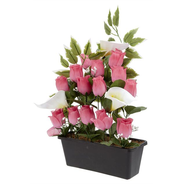 Jardinière rose/arum 20 têtes blanc et rose