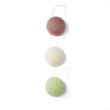 Lot de 3 éponges konjac coeur vert beige marron