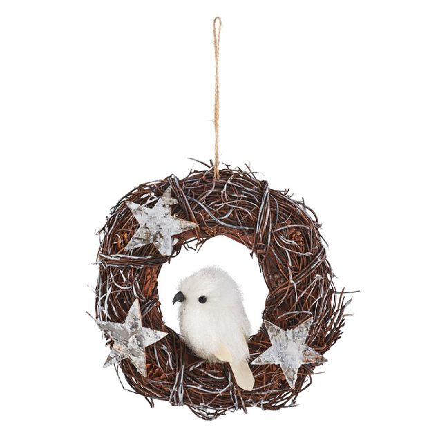 Couronne de Noël étoiles et oiseau