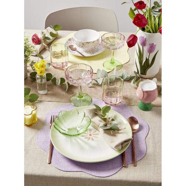 Verre &agrave; eau 28cl forme fleur en verre d&eacute;grad&eacute; rose et vert &Oslash;8xH8cm